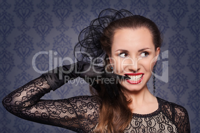 Portrait of young woman in evening makeup