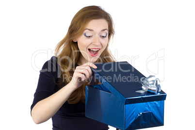 Image of young woman received the gift