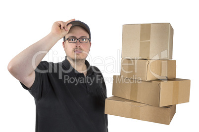 delivery driver with a stack of parcels