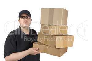 delivery driver with a stack of parcels