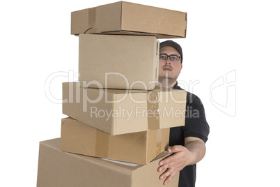 delivery driver with a stack of parcels