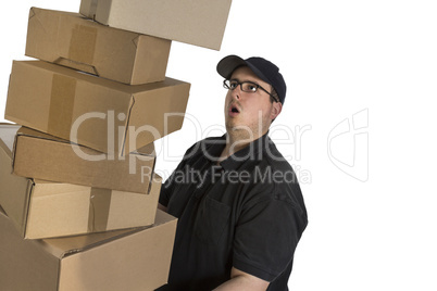 delivery driver with a stack of parcels