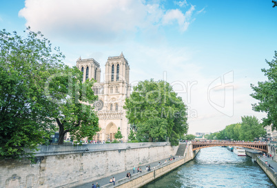 Notre Dame cathedral in Paris on a beautiful summer day