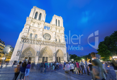 Stunning view of Notre Dame cathedral at dusk, Paris - France