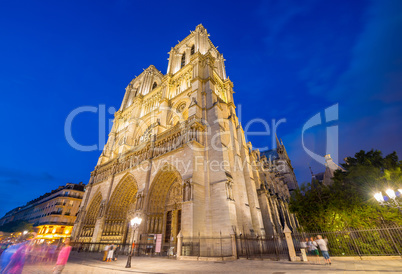 Stunning view of Notre Dame cathedral at dusk, Paris - France