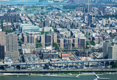 Manhattan west side. Aerial view from helicopter