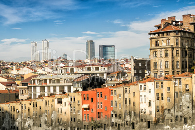 Old and modern buildings of Istanbul on a beautiful summer day