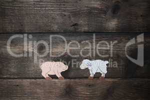 Schwein und Schaf auf Holz