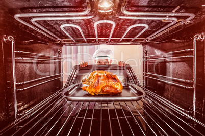 Cooking chicken in the oven.