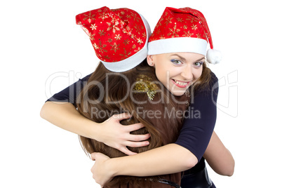 Photo of two happy hugging young women