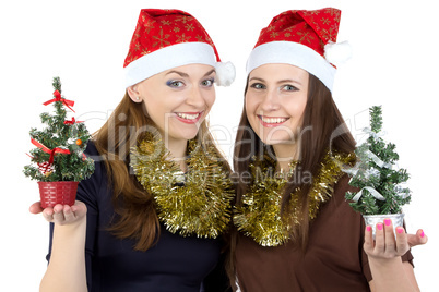 Photo of two women with christmas fir tree