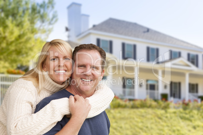 Happy Couple Hugging in Front of House