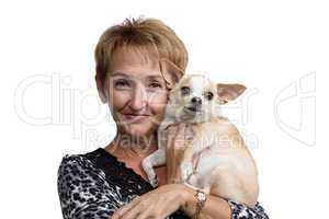 Portrait of the old woman with small dog