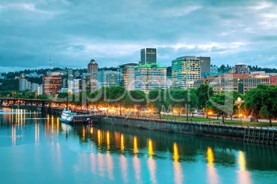 Downtown Portland cityscape at the night time