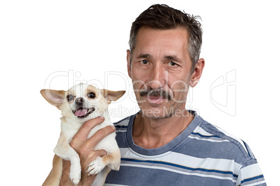 Portrait of the old man and his small dog