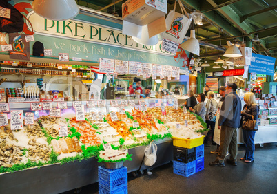 Stand at famous Pike Place market in Seattle