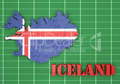 map illustration of Iceland with flag