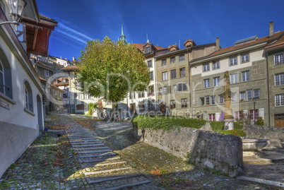 Court-Chemin stairs in Fribourg old city, Switzerland, HDR