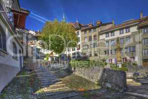 Court-Chemin stairs in Fribourg old city, Switzerland, HDR