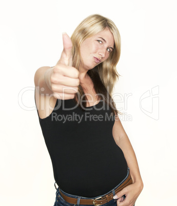 blonde woman thumbs up