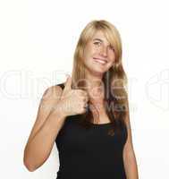 smiling woman thumbs up