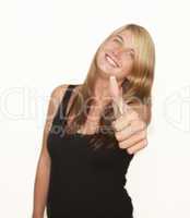 young woman thumbs up