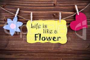 Yellow Label Saying Life Is Like A Flower
