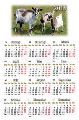 calendar for 2015 year with goats