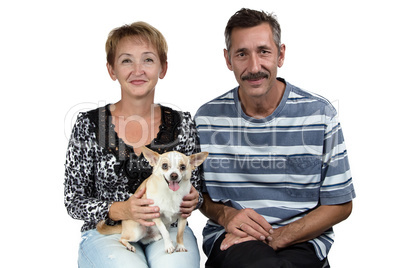 Photo of the old man and woman with dog