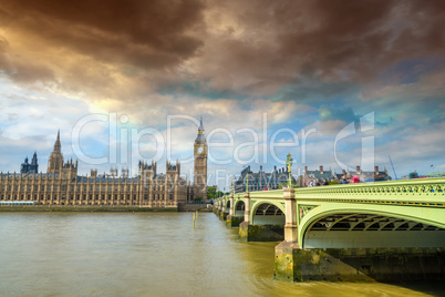 Westminster Bridge and Palace on a beautiful sunny day - London