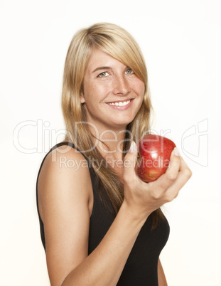 young woman with apple