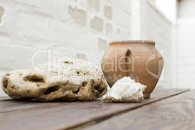 Clay pot on a wooden table