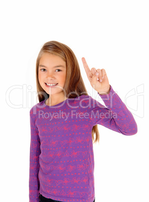 Girl pointing with finger.