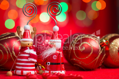 Christmas decorations on red background