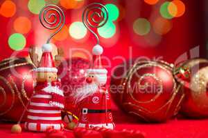 Christmas decorations on red background