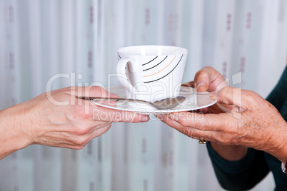 Hands holding cup