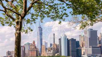 Beautiful skyline of Lower Manhattan framed by Governors Island