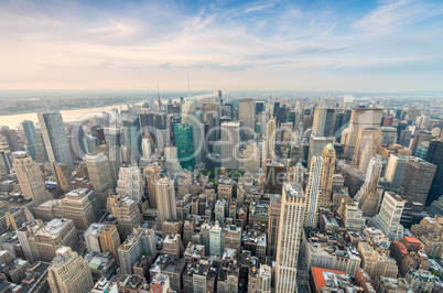 Amazing skyline of Manhattan. New York aerial view