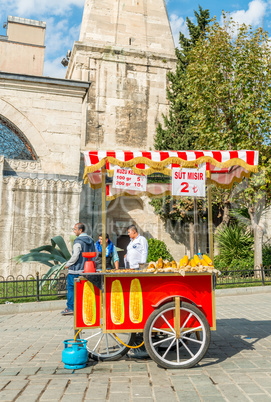 ISTANBUL - SEP 15: Cart with simits (Turkish bagels) in Istanbul