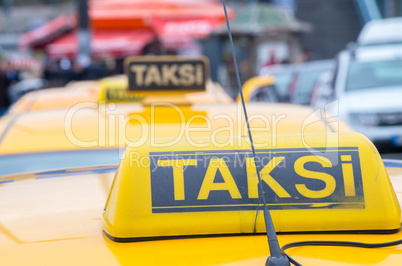 Taksi sign on a yellow cab in Istanbul