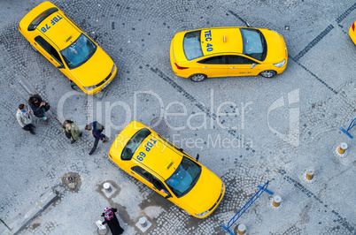 ISTANBUL, TURKEY - SEPTEMBER 13, 2014: Taxis await customers in