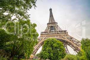 Eiffel Tower between gorgeous vegetation of Paris