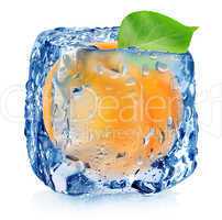 Apricot in ice cube
