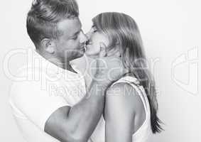 Couple kiss black white