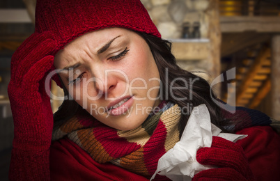 Sick Woman Inside Cabin With Tissue
