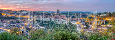 View of cathedral, Poya and Zaehringen bridge, Fribourg, Switzerland, HDR