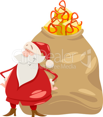 santa with gifts cartoon illustration