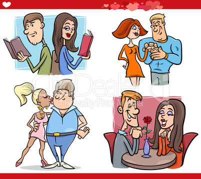 valentine couples in love cartoon set