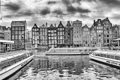 Channels and historic buildings in Amsterdam. Typical Amsterdam