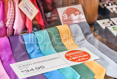 Shop window with ties in Amsterdam, Europe